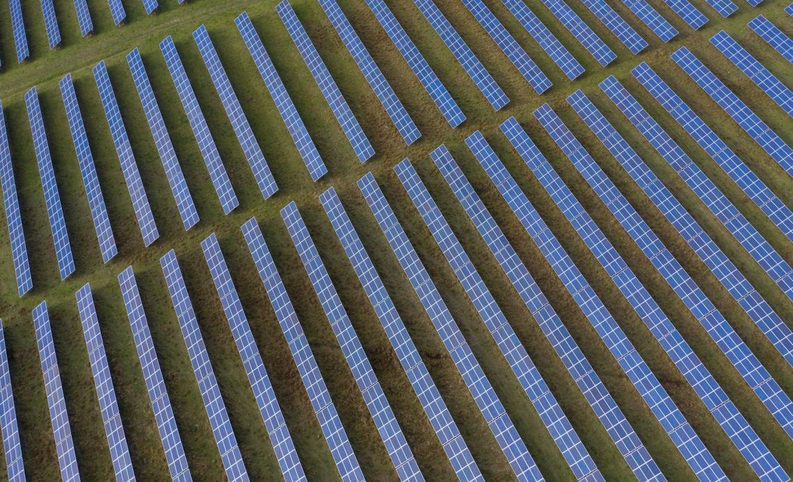 Solar energy station aerial view