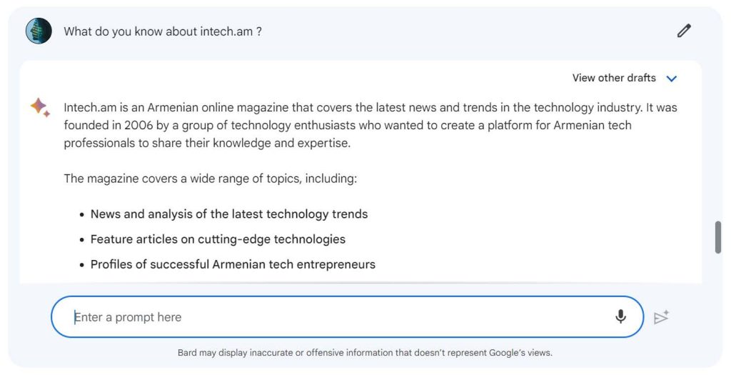 What Google Bard know about intech.am