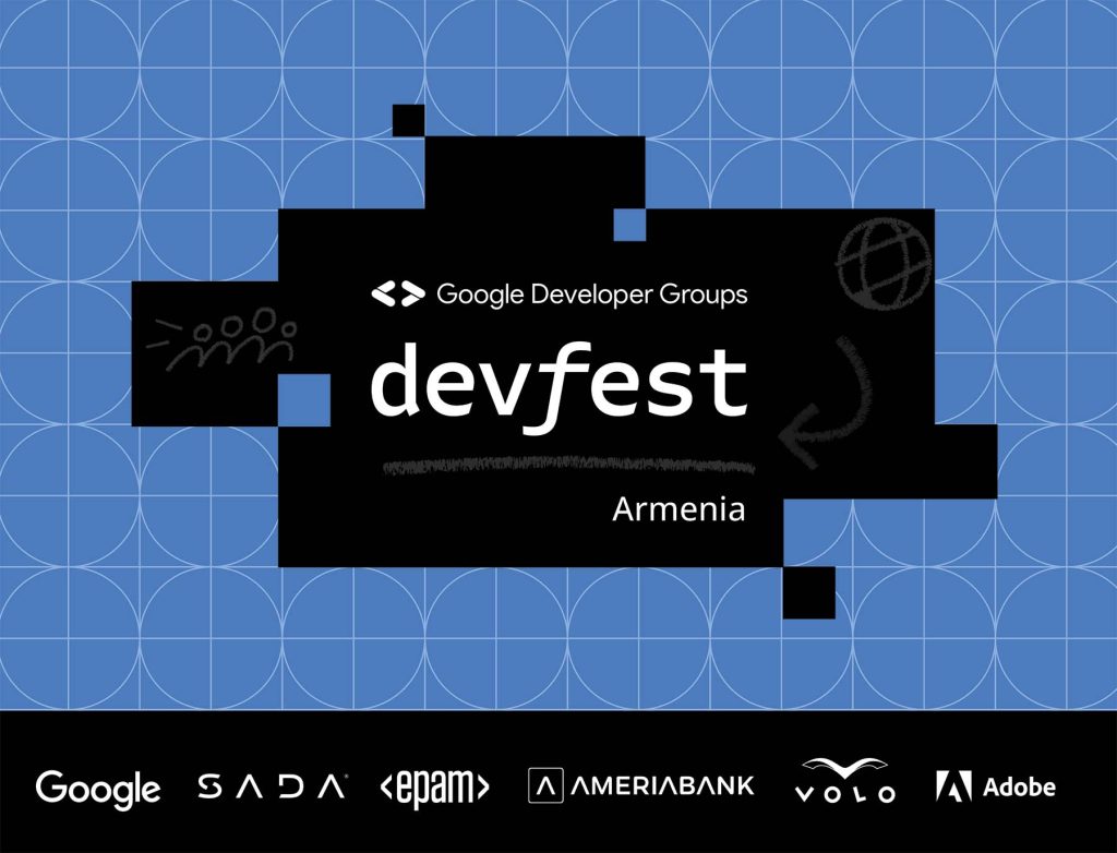 The official poster of DevFest Armenia 2023 tech conference by GDG Yerevan community
